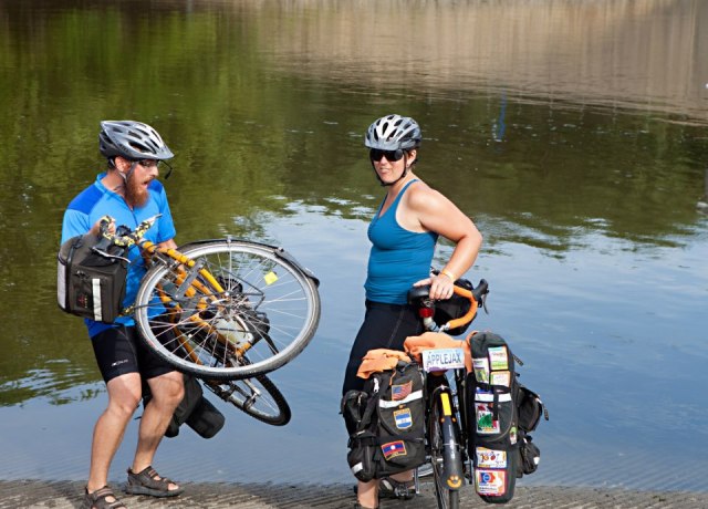 Since we finished every grueling mile, Mike and I dipped our bike tires in the mighty Mississippi at the end of day 7