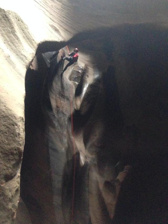 The 60-foot rappel into the cathedral